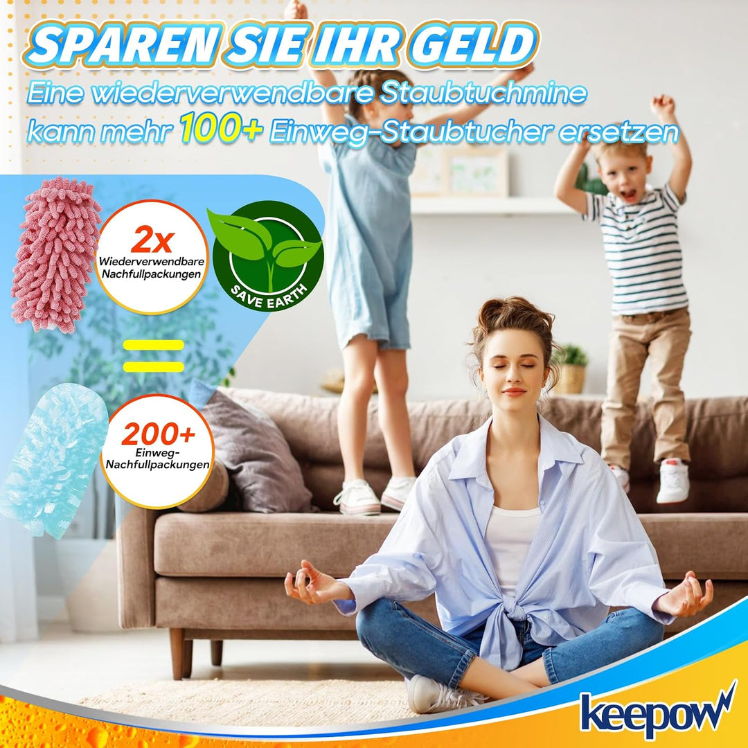 KEEPOW 8 Stück Wiederverwendbare für Swiffer Staubmagnet Nachfüllpack, Staubwedel Waschbar für Swiff