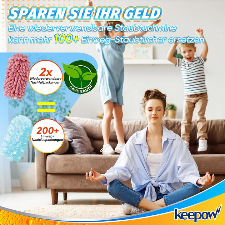 KEEPOW 8 Stück Wiederverwendbare für Swiffer Staubmagnet Nachfüllpack, Staubwedel Waschbar für Swiff