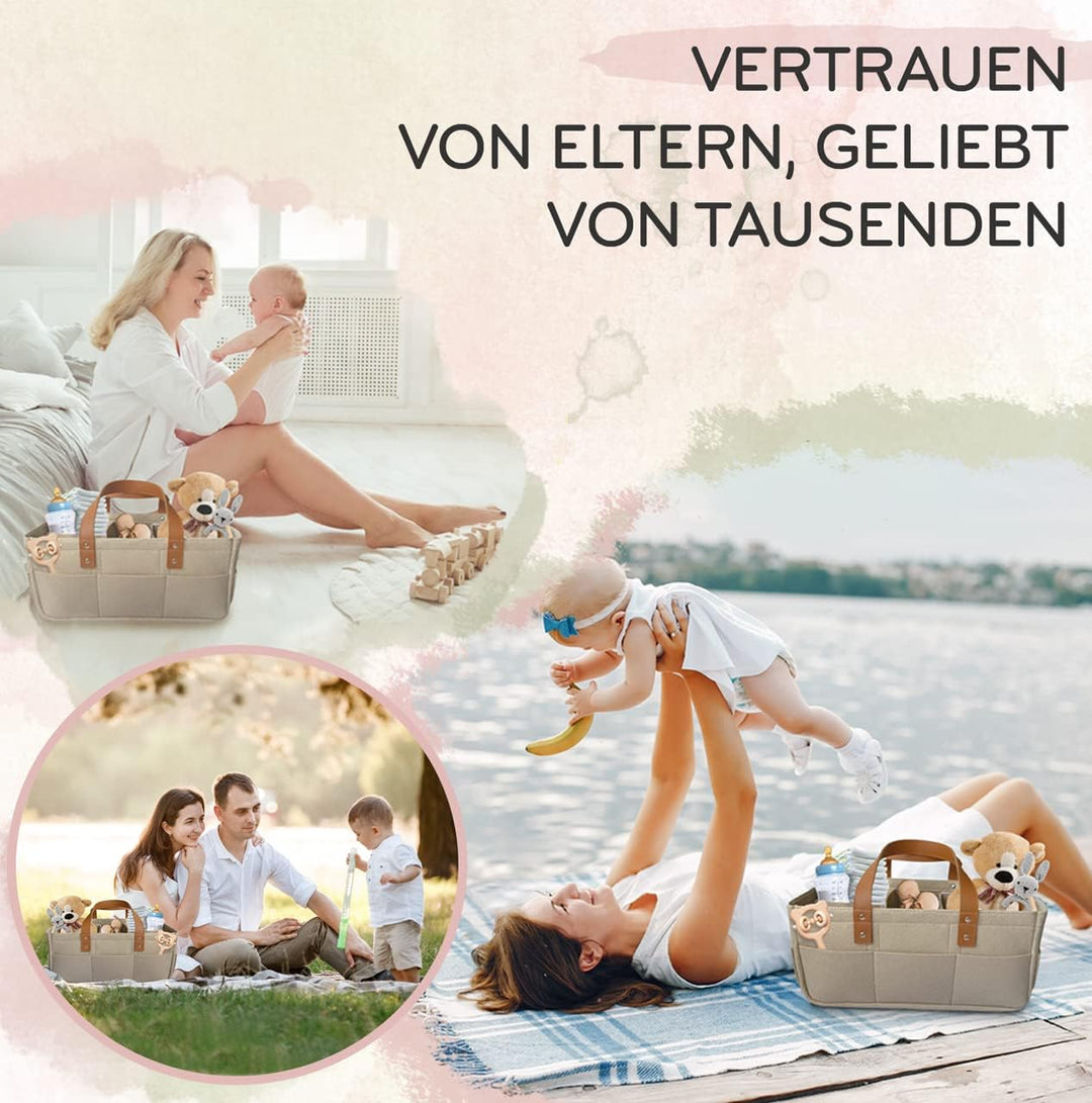 KiddyCare - Vielseitiger Wickelkorb und Windel-Organizer aus 100% Baumwolle und Gewebtem Seil, 3 Her