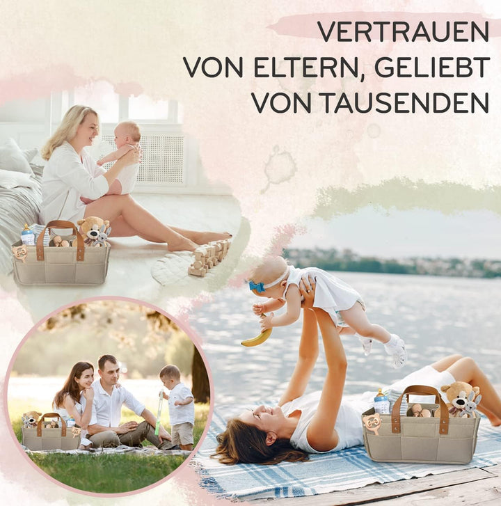 KiddyCare - Vielseitiger Wickelkorb und Windel-Organizer aus 100% Baumwolle und Gewebtem Seil, 3 Her