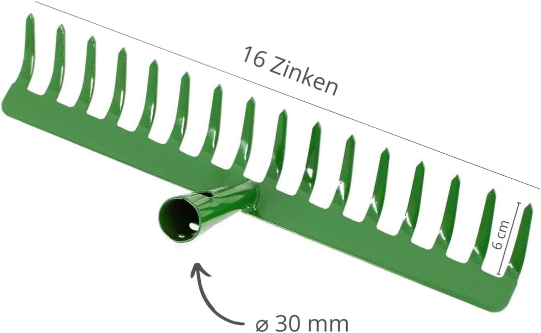 Rekord Gartenrechen (Stahl, pulverbeschichtet) - 16 Zinken Breite 39 cm - ohne Stiel, Laubrechen, Ra