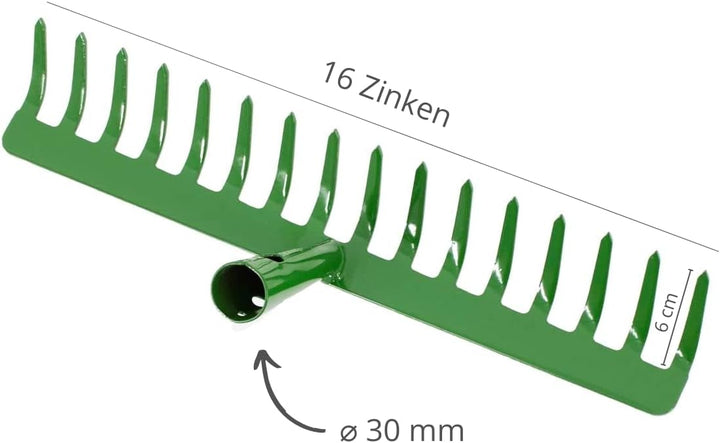 Rekord Gartenrechen (Stahl, pulverbeschichtet) - 16 Zinken Breite 39 cm - ohne Stiel, Laubrechen, Ra