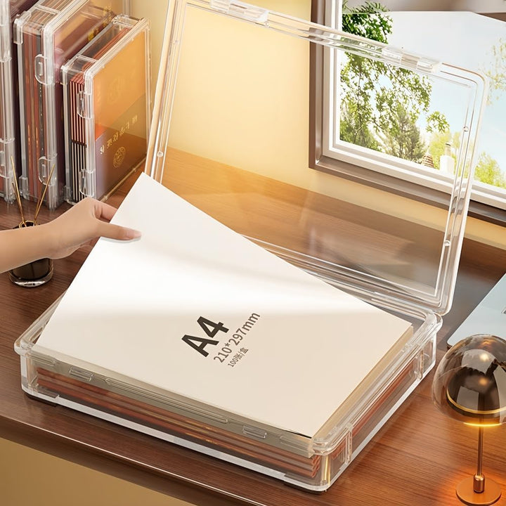 MHwan Dokumentenbox A4, 4 Stück Stapelbare Plastikbox mit Deckel, Robust und Langlebig, BPA-Frei, fü
