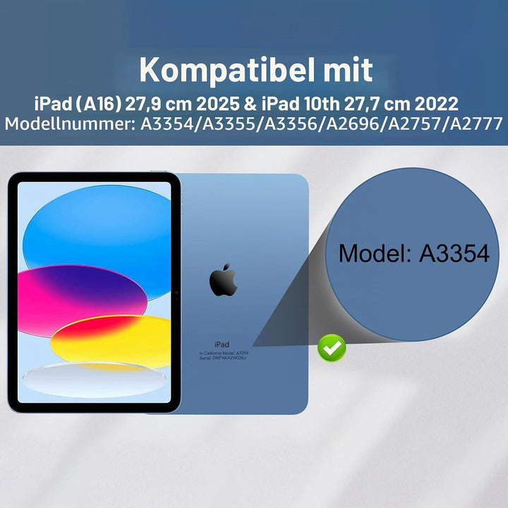 WALWALO Hülle mit Tastatur für iPad A16 11 Generation 2025/10 Generation 2022, (11/10.9 Zoll) - Magn