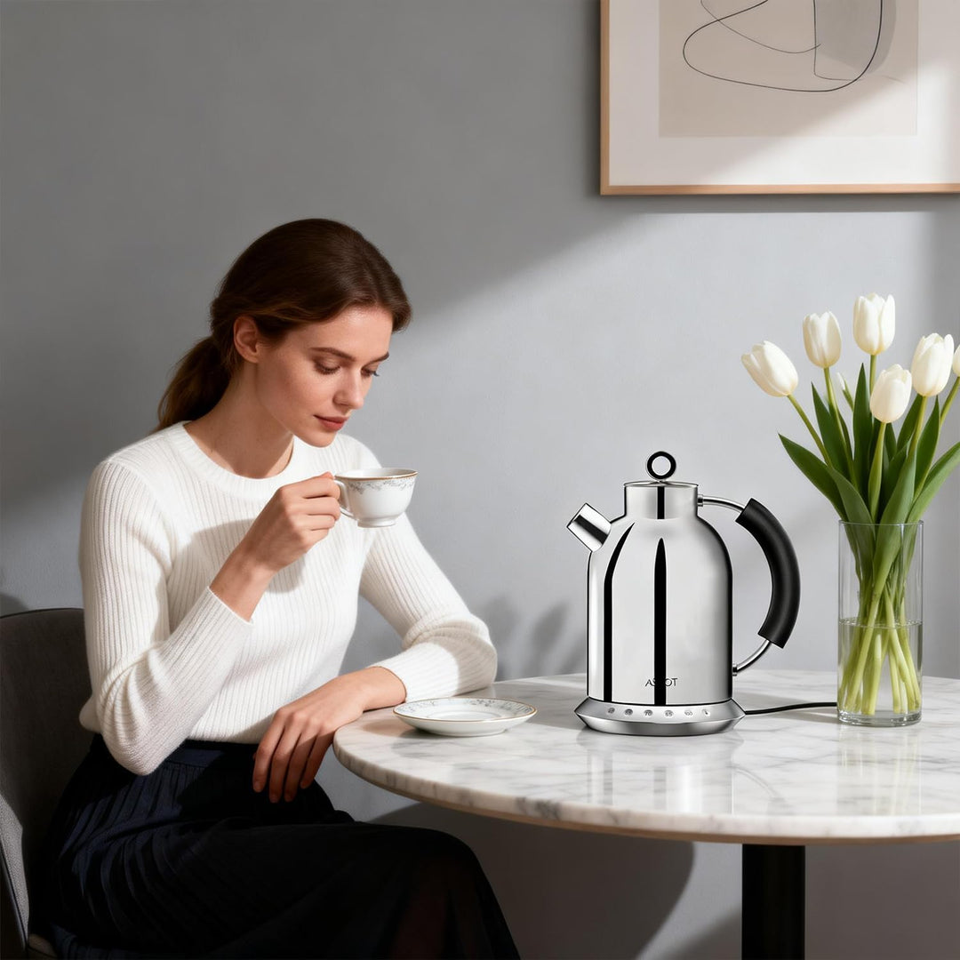 ASCOT Wasserkocher Edelstahl mit 5 variablen Voreinstellungen, Elektrischer Teekessel Kaffee Wasserk