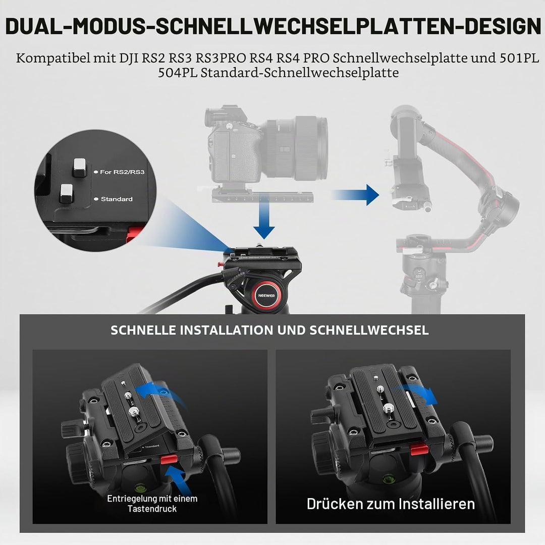NEEWER 76“ Video Kamera Stativ mit Fluid Kopf, Aluminium Heavy Duty Stativ Stand, Dual Modus QR Plat