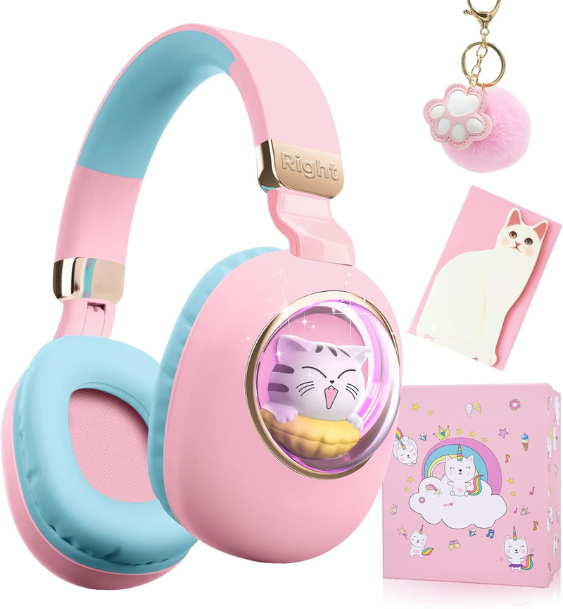 JYPS Kinder Kabellose Kopfhörer, 3D Katze Kopfhörer Over-Ear mit LED-Licht für Mädchen, Faltbare kop