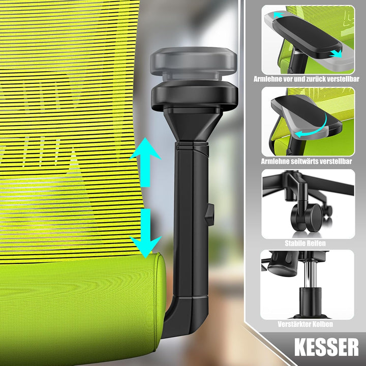 KESSER® Bürostuhl Ergonomisch mit verstellbaren Armlehnen | Drehstuhl mit Lendenwirbelstütze Rückens