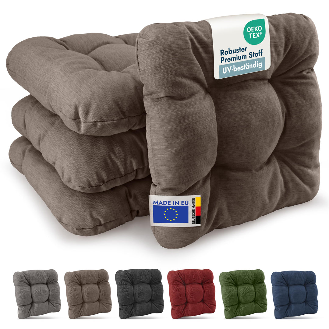 Beautissu 4er Set Premium Stuhlkissen UV-beständig robust für Balkonstühle | 35x35cm Taupe 8cm dick