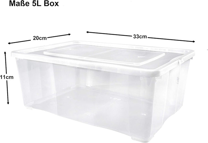 10 er Set Alpfa Schuhboxen je 5,0 Liter Inhalt - transparent mit Deckel - stapelbar 33x20x11 cm