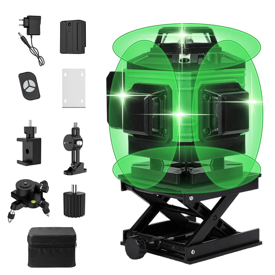 Kreuzlinienlaser, 4 x 360° Laser Wasserwaage Selbstnivellierenden, Multifunktionaler 4D-Laser mit 16