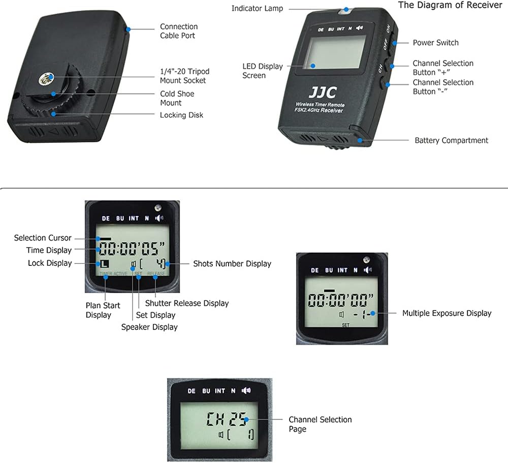 JJC Kabellose Fernbedienung, kabelgebundener Auslöser, Intervalometer, Timer, für Fujifilm Fuji X-T5