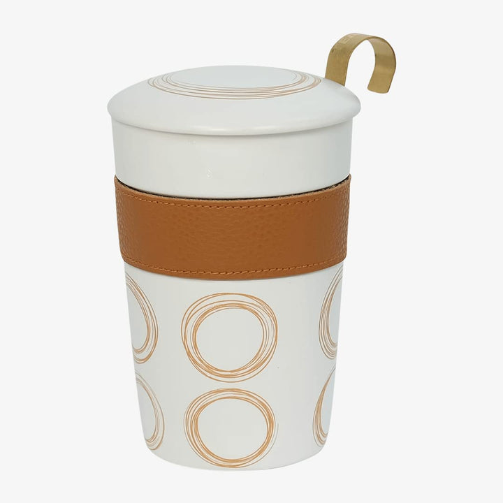 Eigenart TEAEVE Teebecher "Circular - Cognac", Becher mit Sieb + Deckel im Geschenkkarton