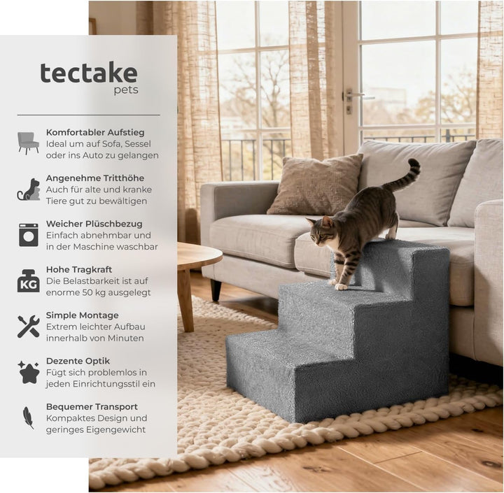 tectake® Hundetreppe oder Katzentreppe, Haustiertreppe, Einstiegshilfe mit waschbarem Bezug, extra F