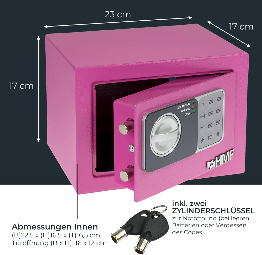 HMF 46126-15 Safe Tresor klein mit Zahlenschloss, Möbeltresor | 23 x 17 x 17 cm | Pink, Pink