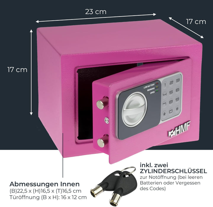 HMF 46126-15 Safe Tresor klein mit Zahlenschloss, Möbeltresor | 23 x 17 x 17 cm | Pink, Pink