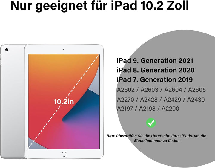 Tastatur Hülle für iPad 10.2 Zoll (9./8./7. Generation - 2021/2020/2019), Soft TPU Rückseite Gehäuse