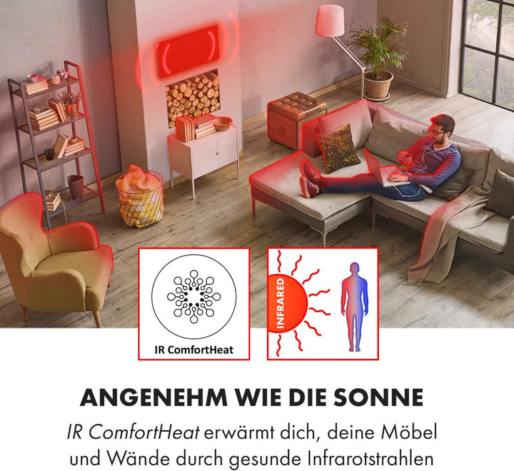 Klarstein HeatPal Marble Blackline Infrarot-Heizung mit Thermostat - mobiles Heizgerät, Standheizger