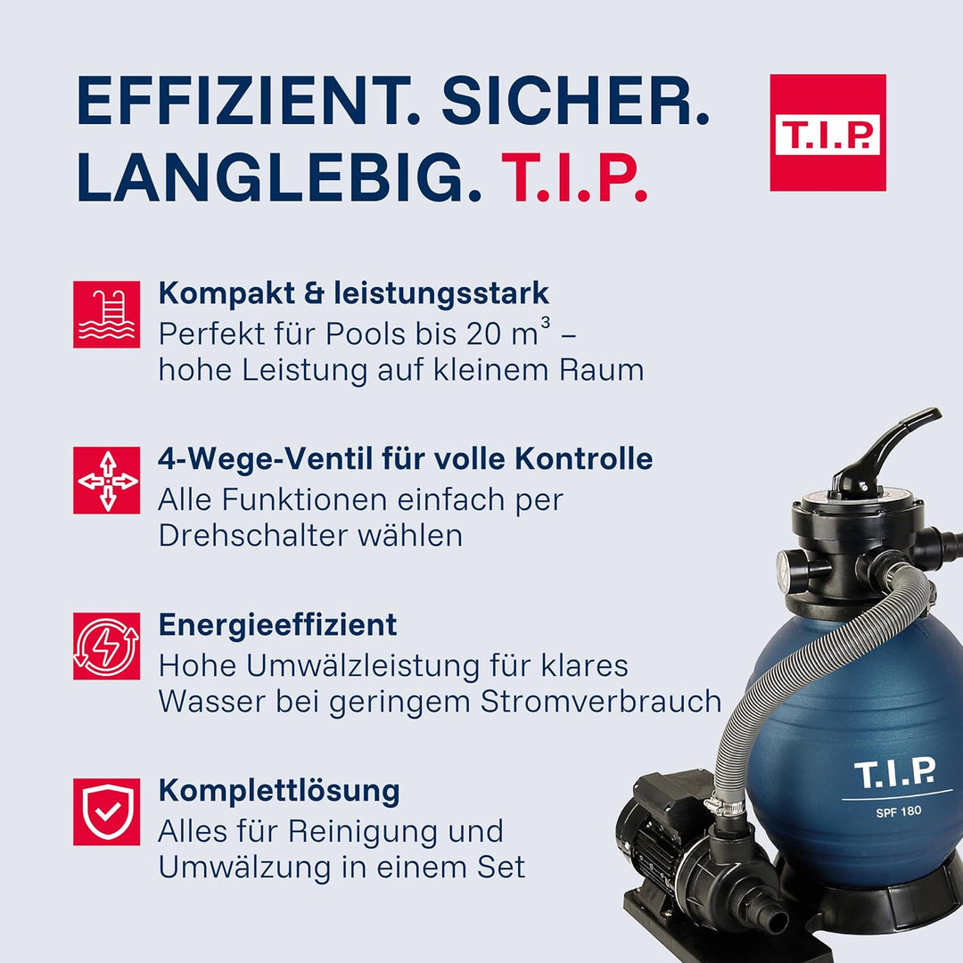 T.I.P. 30307 Schwimmbad Filter Set Sandfilteranlage SPF 180, bis 4.500