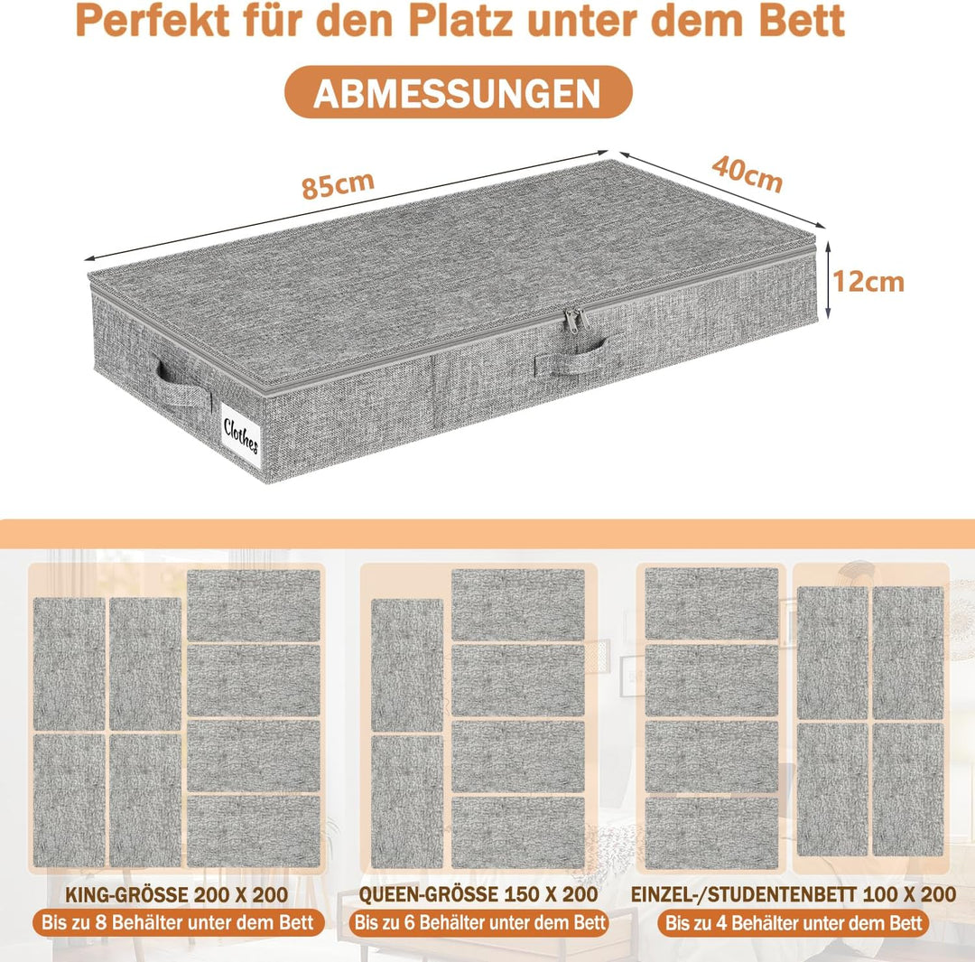 Unterbett Aufbewahrungsbox 12 cm mit Deckel, 2 Stück Faltbare Unterbettkommode Stabil, Platzsparend