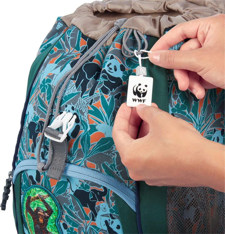Step by Step Kid Rucksack-Set WWF „Monkeys“, 3-teilig, grün/schwarz/türkis, mit Reflektoren, ergonom