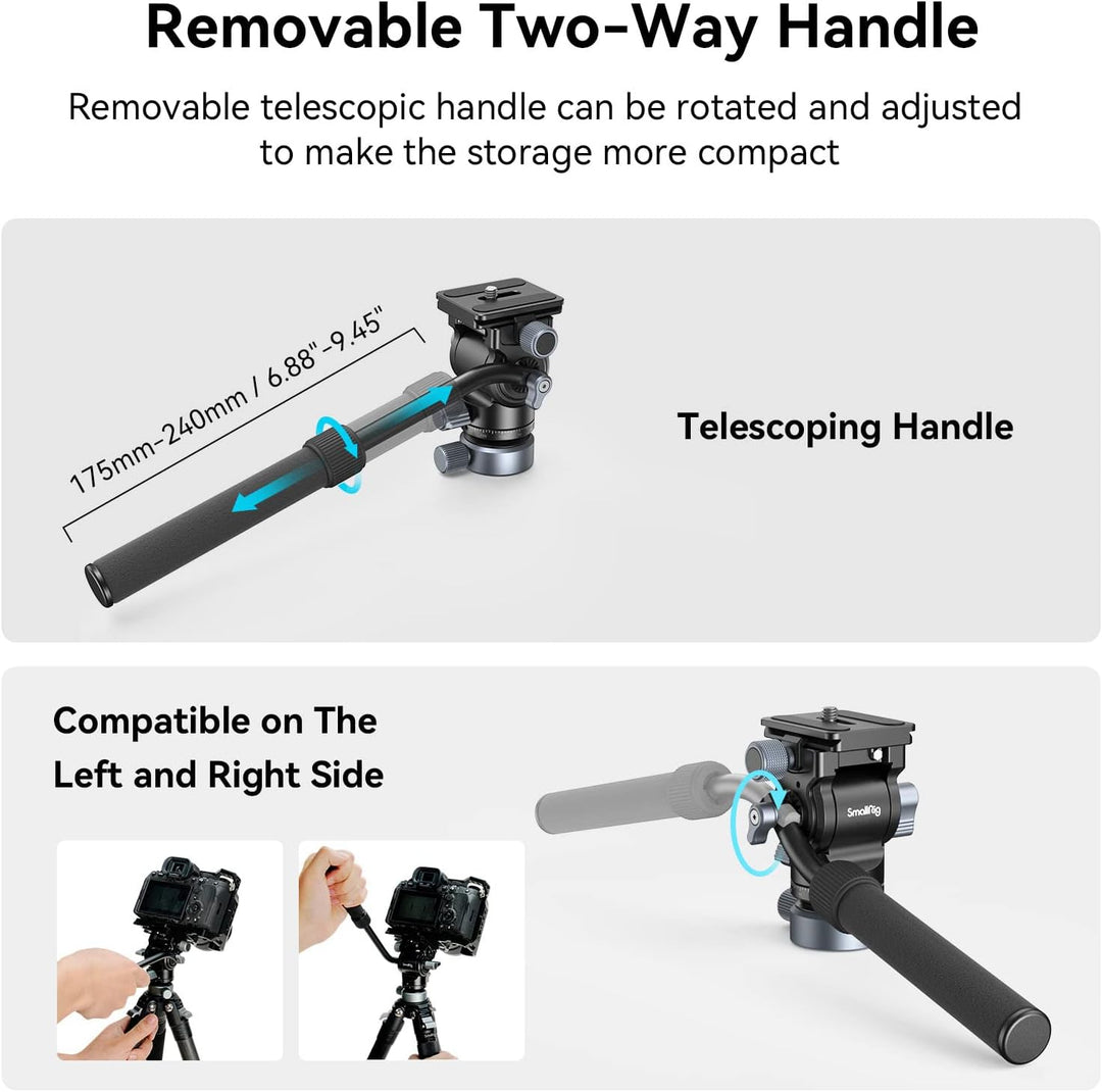 SMALLRIG Stativ Fluid Videokopf Video Head Mount Plate CH20 mit Schnellwechselplatte für Arca Swiss，