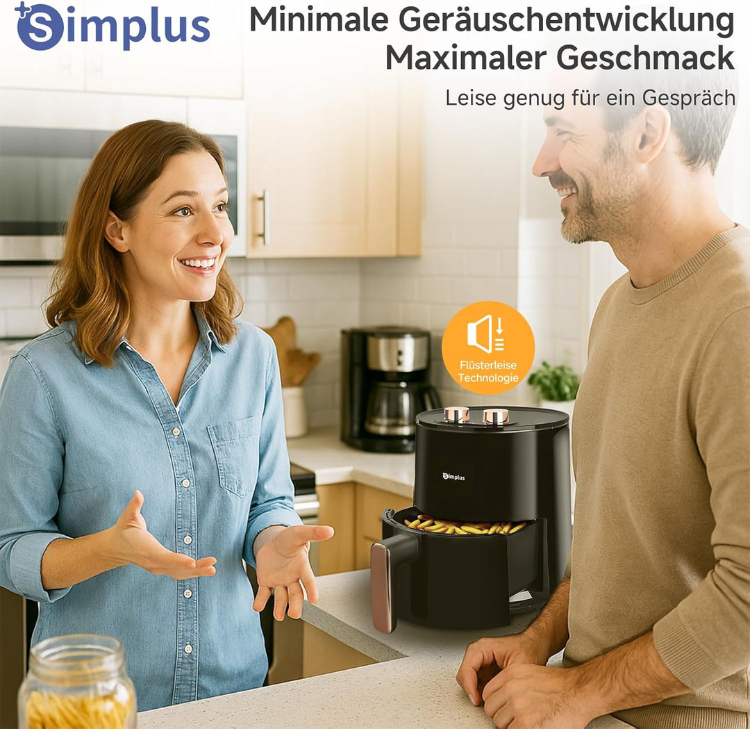 SIMPLUS Heissluftfritteuse 4L, 1300W Airfryer ohne Öl, 360° Heissluftzirkulation, 6 Temperaturstufen