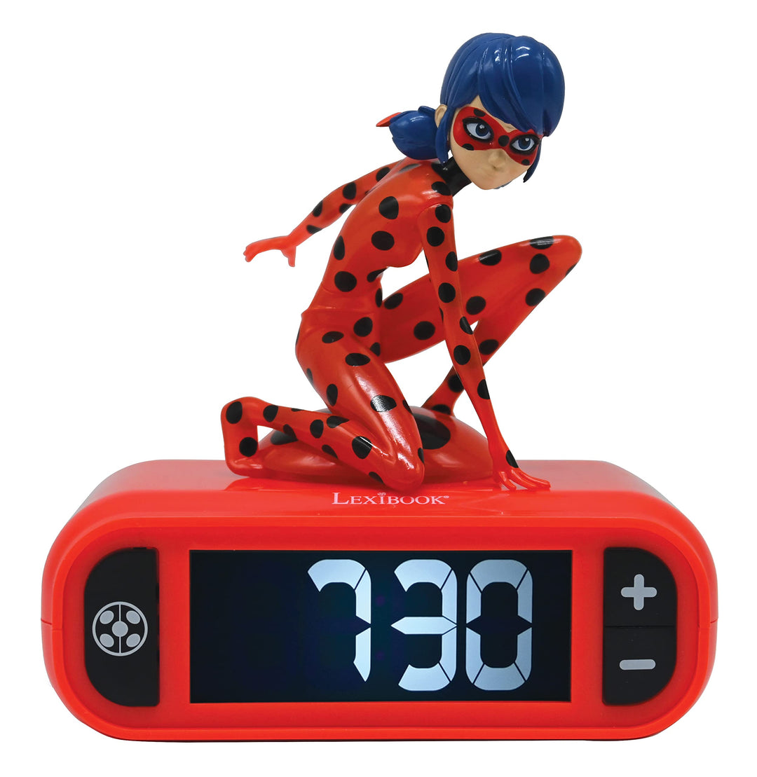 Lexibook, Miraculous Ladybug Cat Noir, Digitalwecker mit Nachtlicht, Snooze, Uhr, leuchtendes Ladybu
