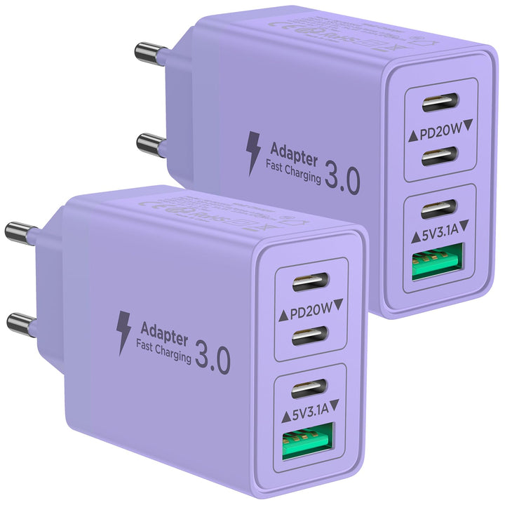 2er Pack USB C Ladegerät, Aioneus 4 Ports Mehrfach Ladegerät mit USB-C und USB-A, 40W Schnellladeger