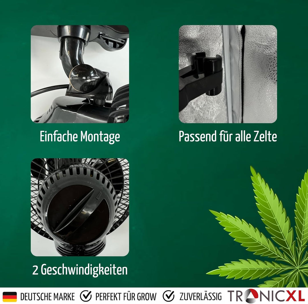 Premium Oszillierender Grow Clip Ventilator oszillierend I Extra gross I kompatibel mit Growbox für