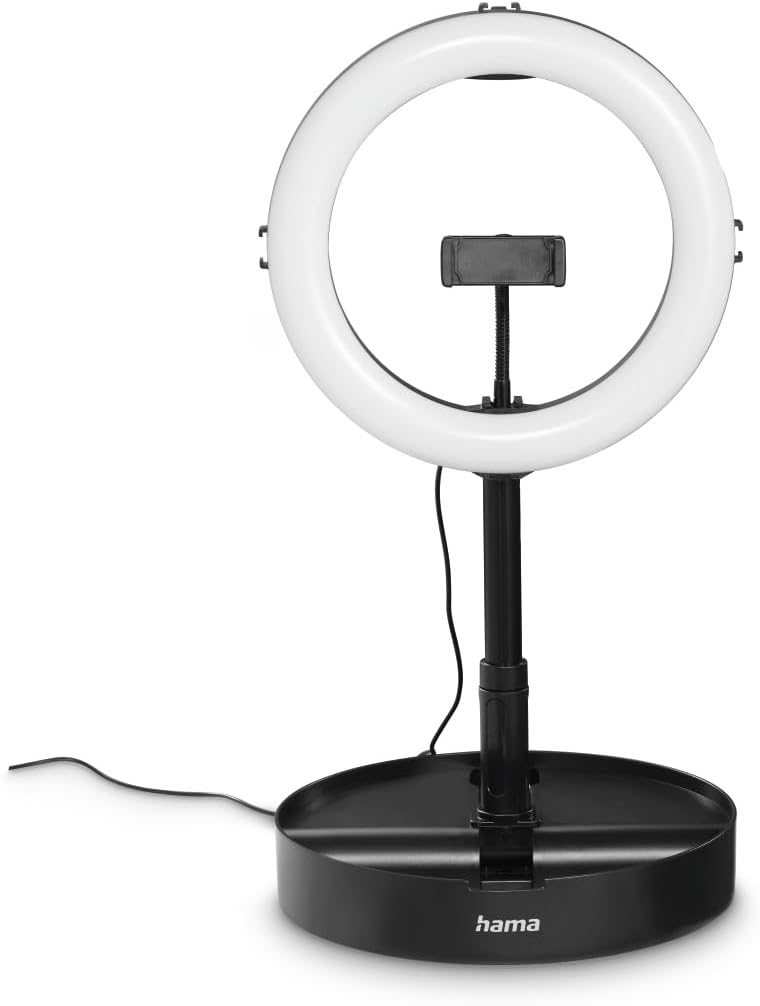 Hama LED RGB Ringlicht mit Stativ Handy faltbar 10,2“ Ringleuchte, 26,5 cm Durchmesser, Tisch Stativ