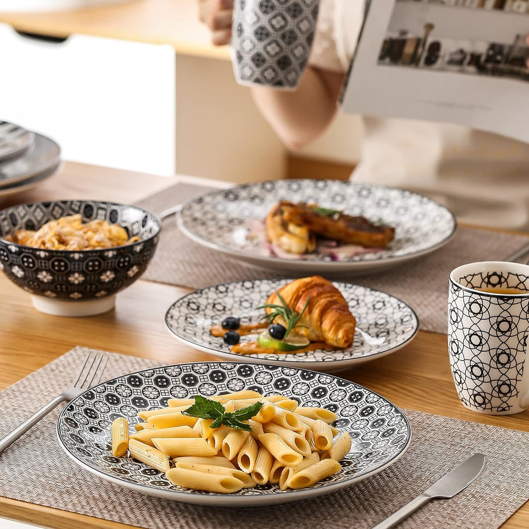 vancasso, Haruka Kombiservice aus Porzellan, 40 TLG. Rund Geschirr Set, mit Kaffeebecher, Müslischal
