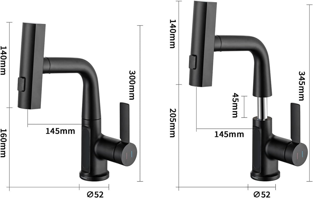 Wasserhahn Bad 360°Schwenkbar Spültischarmatur LED Temperaturanzeige,Aufsatzwaschbecken mit 3 Wasser
