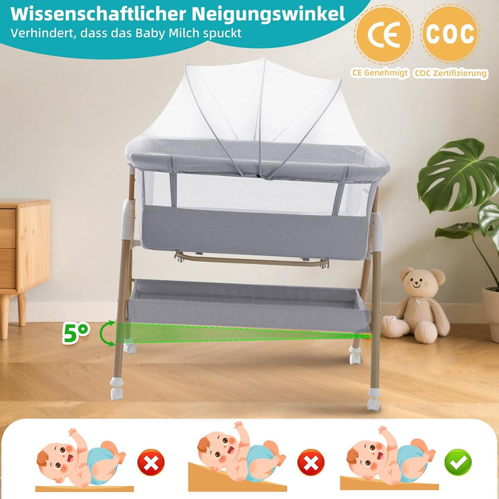 3 in 1 Beistellbett Baby, Tragbar reisebett Baby mit matratze Höhenverstellbar Bettchen Verstellbare