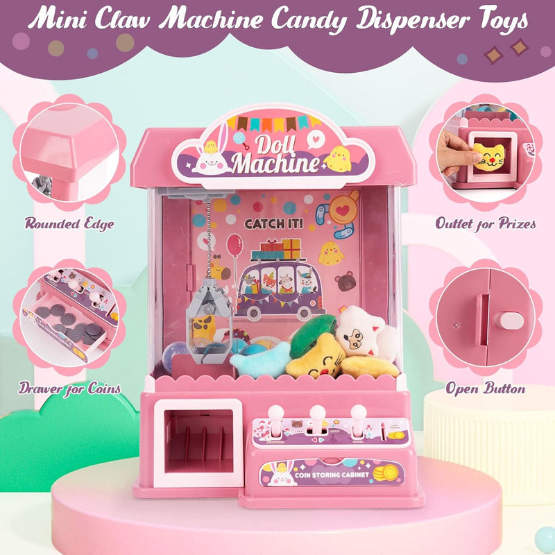 Mini Greifmaschine Candy Doll Gachapon Grabber Süssigkeiten Greifautomat mit Münzschiebe und Greifar