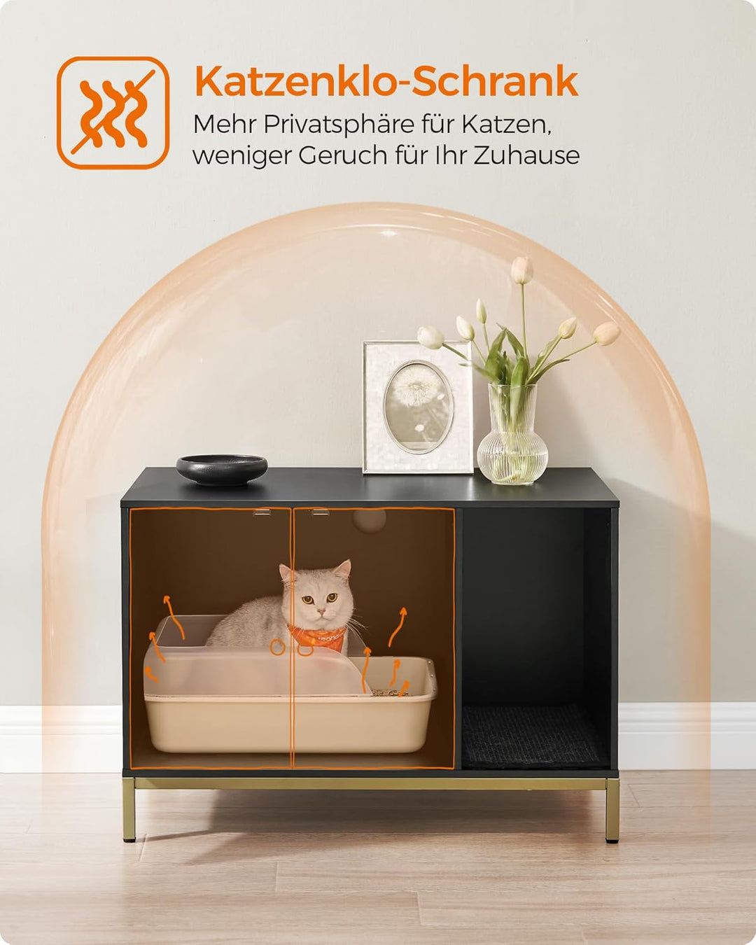 Feandrea Katzenklo-Schrank, Katzenhaus, Katzentoilette, mit Kratzmatte, hohe Beine, für Katzen, Beis