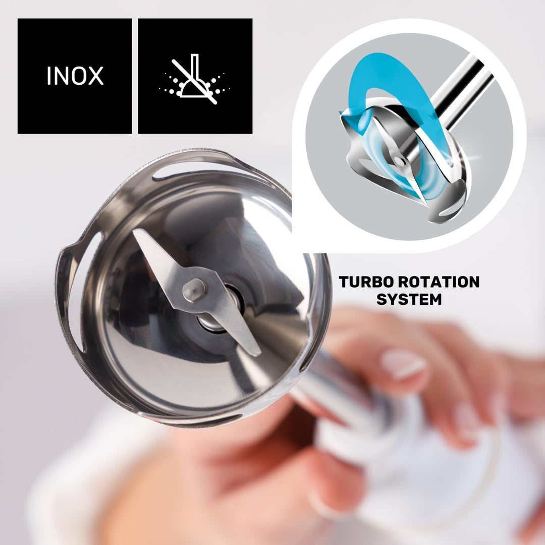 Taurus – Handmixer Robot 1000 Plus Edelstahl| 2 Geschwindigkeitsstufen + Turbo| Edelstahlklingen| Sp