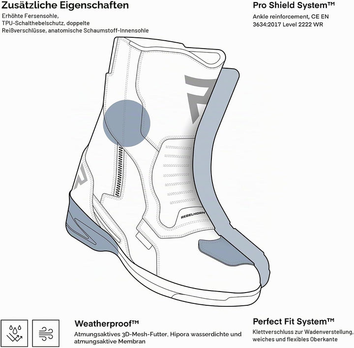 REBELHORN Scout High Heel Lady Motorradstiefel Damen | PU Leder | Wasserdichte Hipora Membran | 7cm