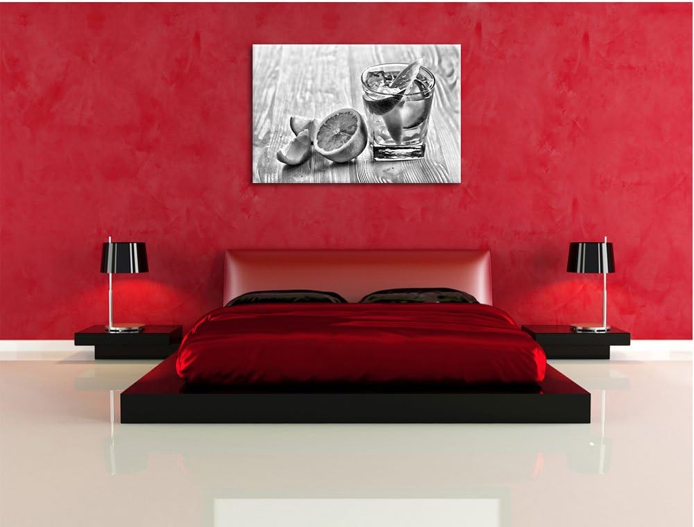 Pixxprint Monocrome, Gin Tonic Shot mit Zitronen, Format: 100x70 auf Leinwand, 100x70
