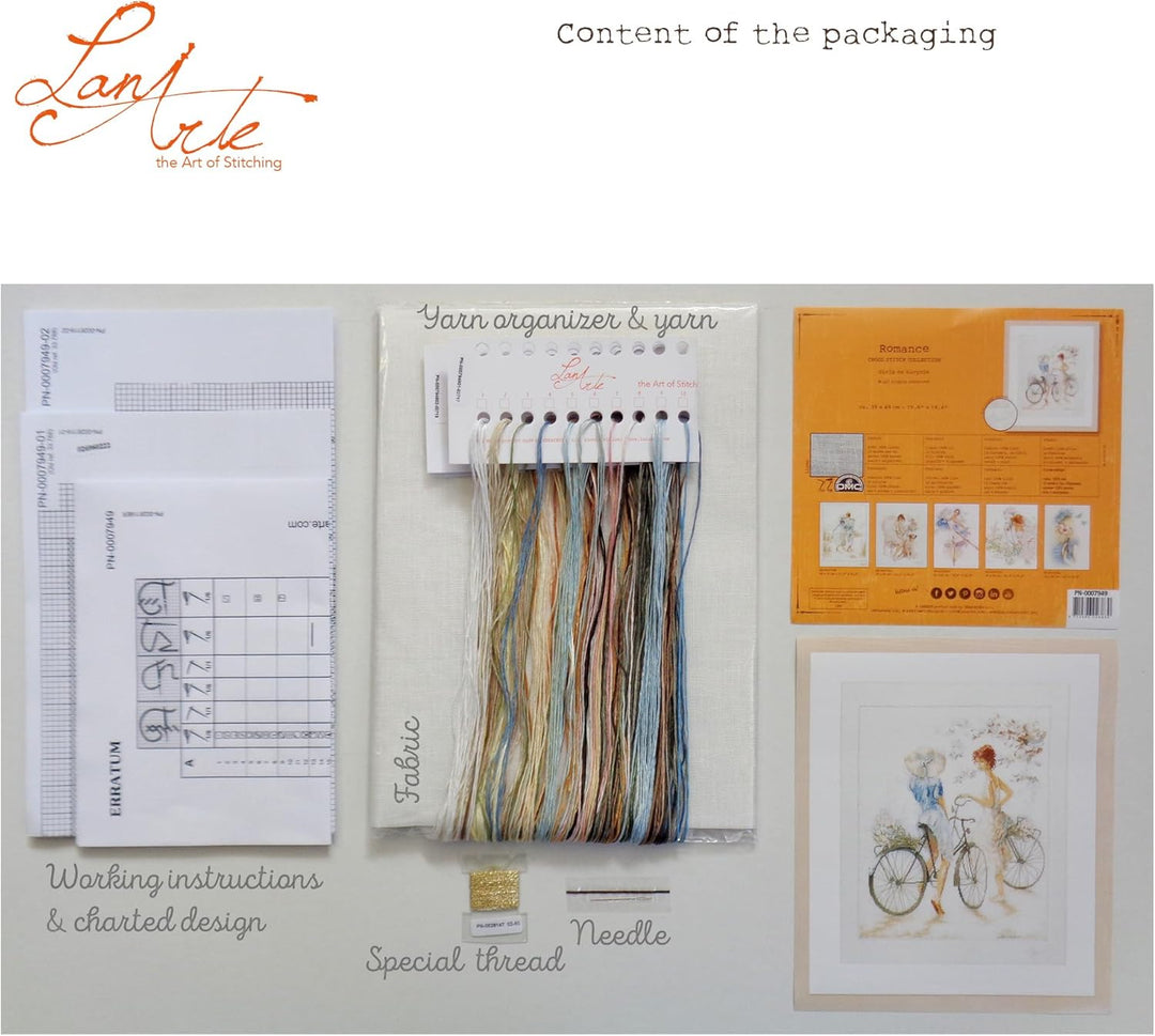 Lanarte Zählmusterpackung Mädchen auf Fahrrad Kreuzstichpackung, Baumwolle, Mehrfarbig, 39 x 49 x 0.