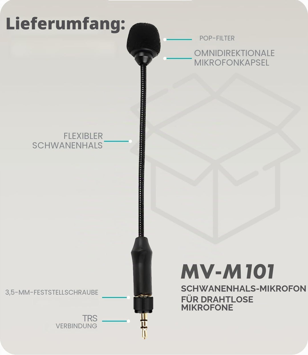 Movo MV-M101 Schwanenhals Omnidirektionales Lavalier-Mikrofon – Kompatibel mit DJI Mic/Rode Wireless