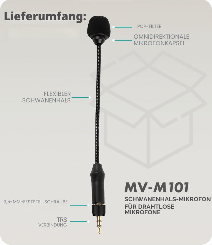 Movo MV-M101 Schwanenhals Omnidirektionales Lavalier-Mikrofon – Kompatibel mit DJI Mic/Rode Wireless