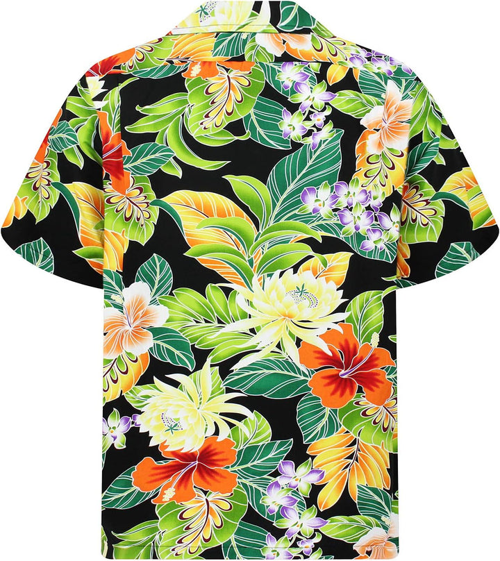 P.L.A. PLA Original Hawaiihemd New Flower, Schwarz, L