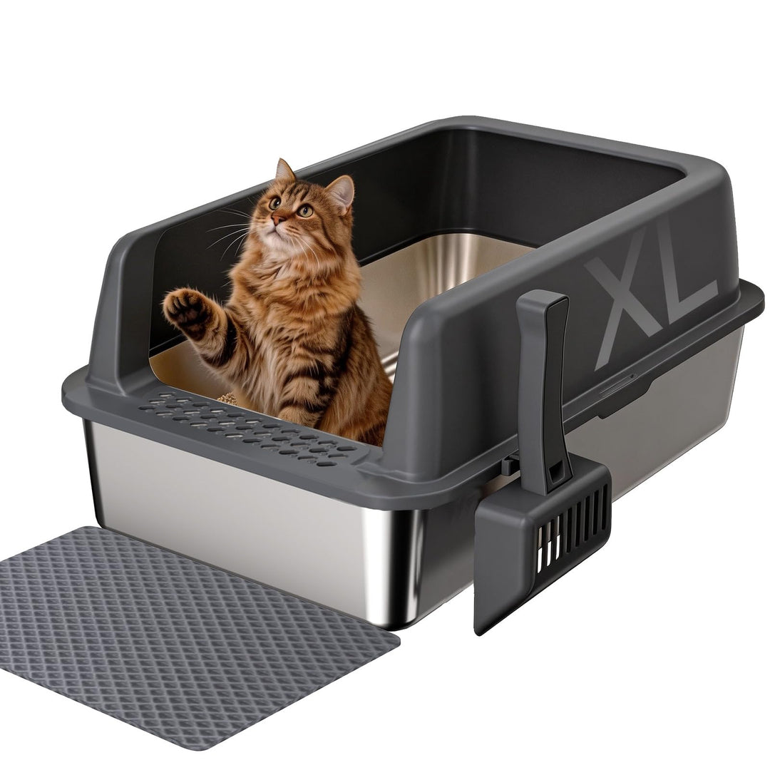 Gimars XL Katzenklo aus Metall, grosse Katzentoilette Edelstahl 35L mit Schaufel & Matte, Robuste Me