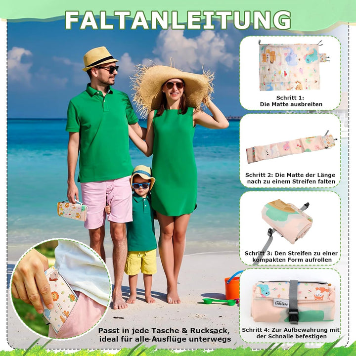 Picknickdecke Klein 150x210cm Wasserdichte Stranddecke Sandfrei Ultraleicht Tragbare Strandmatte für