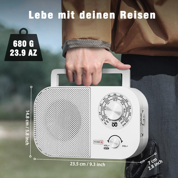 Tragbares Radio AM,FM,SW,UKW Kofferradio Netz und Batteriebetrieb, mit Bestem Empfang, Eingebautem L