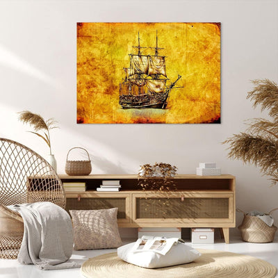 Bilder auf Leinwand 100x70cm Leinwandbild Piratenschiff Ozean Schatz Gross Wanddeko Bild Schlafzimme