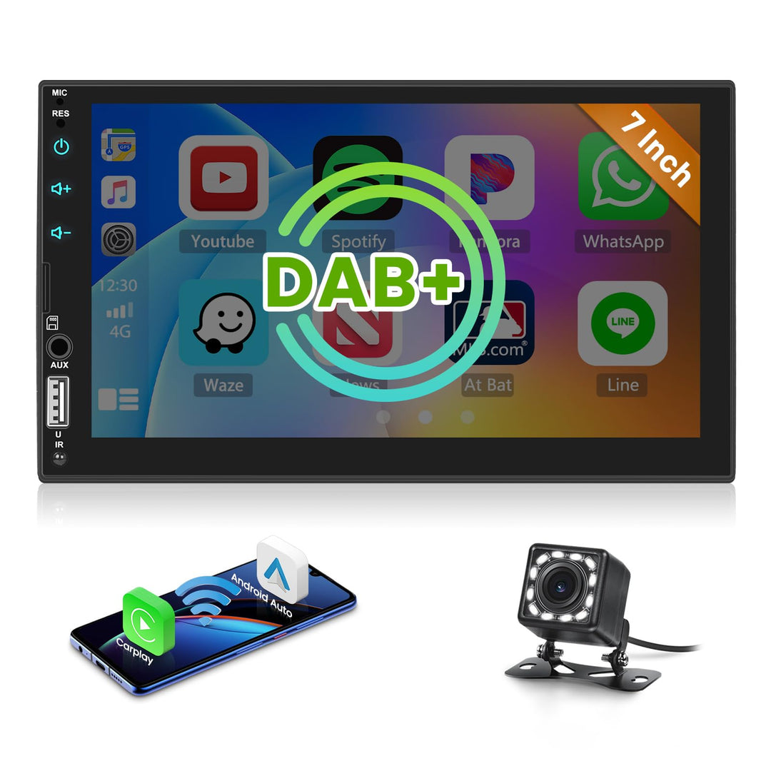 DAB/DAB+ Autoradio 2 DIN 7 Zoll Touchscreen mit Video-Ausgangsfunktion, Radio 2 Din Bluetooth mit Wi