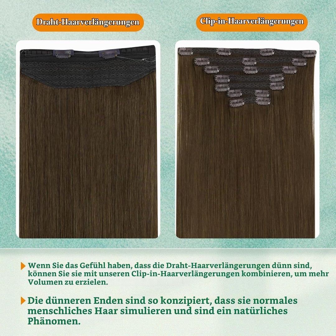 Easyouth Echthaar Extensions Mit Draht Braun Wire Extension Echthaar Mittelbraun Fish Line Extension