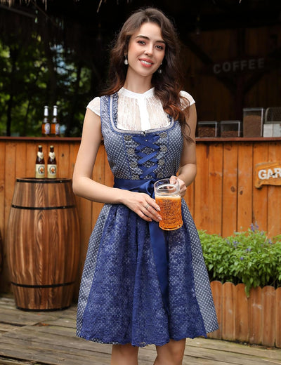 Clearlove Dirndl Damen Midi Trachtenkleid 3 Teilig inkl. Dirndl Kleid Dirndlschürze Dirndlbluse für